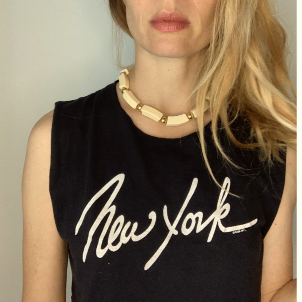 Vintage 70s 80s Ivory Gold Choker Napier Statement Necklace - Picture 6 of 9